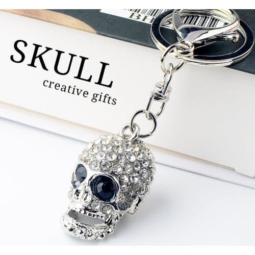 Diamond-studded Skull Key Home Car Key Pendant Mens Metal Jewelry Halloween Creative Small Gifts Keychain Car Motorcycle