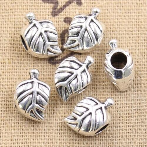 4pcs 14x8x9mm Tree Leaf 4.5mm Big Hole Bead Charm Fits Antique Silver Color Charm Bracelets Wholesale