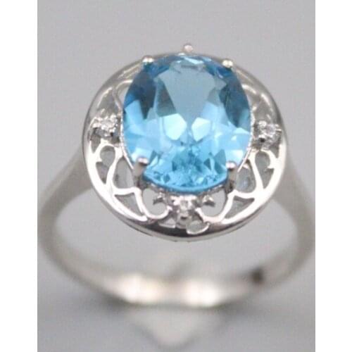 Pure 925 Sterling Silver Ring Width 15mm Blue Topaz Bead Lace Ring For Woman US size 6-10