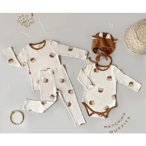 Newborn Baby Pajamas Set Cows Spring Baby Romper Set Infant Sleepwear For Girls Boys Nightwear Toddler Tops With Pant 2Pcs 0-2Y