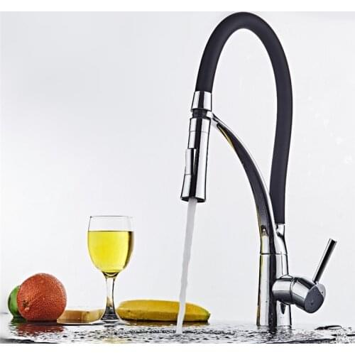 Chrome Finish Kitchen Sink Faucet Deck Mount Pull Out Dual Sprayer Nozzle Hot Cold Mixer Water Taps,the black kitchen faucet