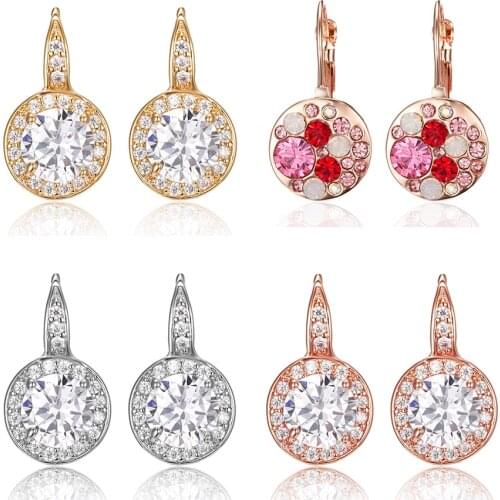 Classic Shining Colorful Rhinestone Stud Earrings Luxury Crystal Round Gold Earrings Bijoux Wedding Ear Jewelry