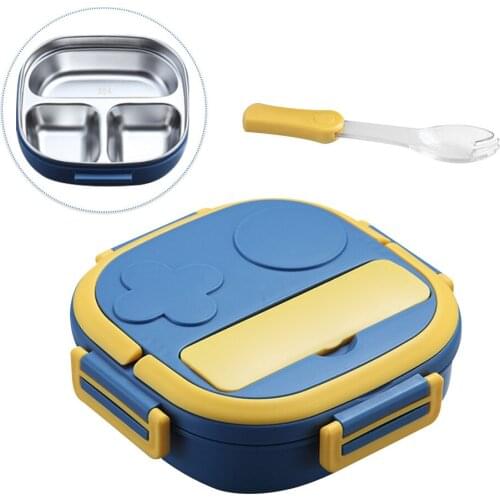 550ML Lid Travel Snacks Container Stainless Steel Outdoor Picnic Kids Baby Food Storage Lunch Box Anti Slip Portable Bento