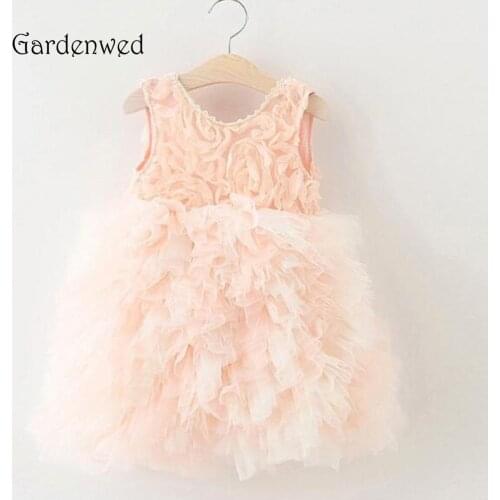 Cute Puffy Ruffles Tulle Flower Girl Dresses V Neck Short Knee Length Ball Gown First Communion Dresses