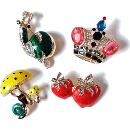 Sweet Brooches, Elegant Enamel Cute Design Mushroom Crown Strawberry Brooches
