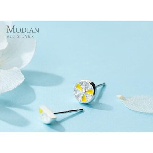 Modian Hot Sale Tiny Cute Lemon Charm Jewelry For Women 100% 925 Sterling Silver Fruit Trendy Stud Earrings Female Accessories