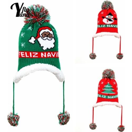 Yundfly Fashion Plush Thickened Knitting Wool Caps Cute Cartoon Pattern Baby Hats Fur Ball Headwear Hair Accessories Photo Props