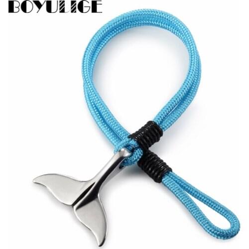 BOYULIGE Trendy Silver Charm Men Anchor Rope Bracelet Animal Whale Tail Black Survival Hook Bracelet for Women Hope Navy Jewelry