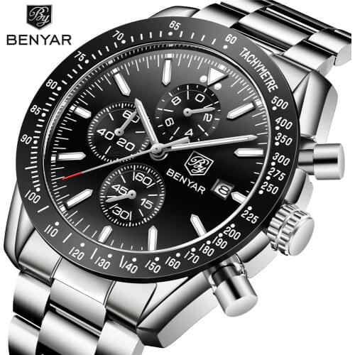 2020 New BENYAR Design Top Brand Mens Blue Watch Silicone Strap Watch Mens Chronograph Watch Male Relogio Masculino