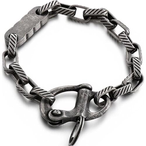 8mm 8.66 inch Square Striped Keychain Bracelet For Mens Stainless Steel Bangle Link Chain Jewelry Silver Vintage Black