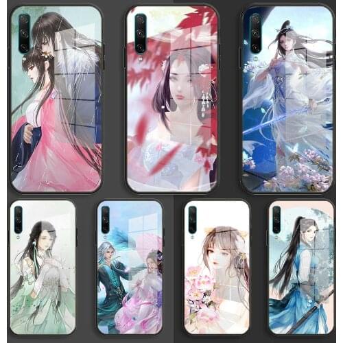 Soft Glass Case For Huawei Honor 30 20 10 Lite Pro 10i 20i 9a 8a 8x Balck Cover chinese female anime characters