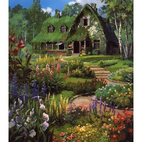 Garden house scenery Needlework Sets Cross stitch 14CT Unprinted Embroidery kits Arts Cross-Stitching,DIY Handmade Home Decor