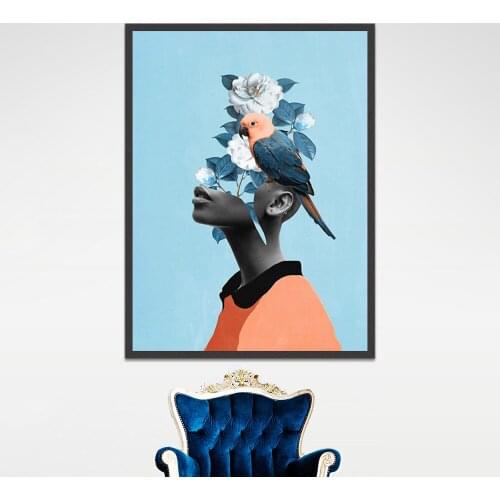 Wall Art Women Head With Flowers and Birds Fashion Abstract Watercolor Canvas Printing On The Wall Pictures For Home Decortion