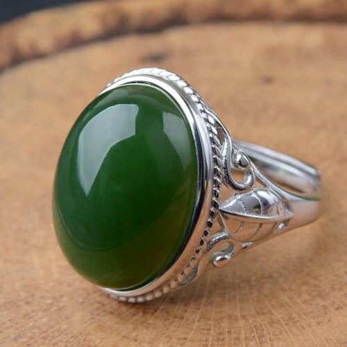Natural green jade rings jasper ring resizable with 925 sterling silver ring for women rings jadeite jade jewelry 925 ring