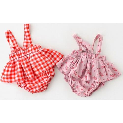 New 2021 Spring Kids Girl Braces Rompers Infant Baby Girl Newborn Grid Floral Rompers Clothes Baby Girl Rompers