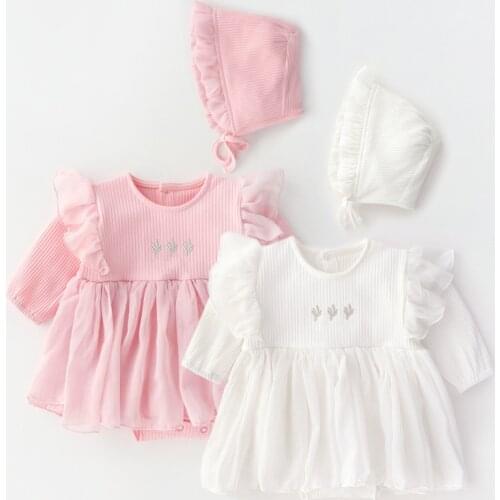 2019 New born baby girl dresses clothes little girls clothing spring cotton princess baby dress+hat birthday baptism dress
