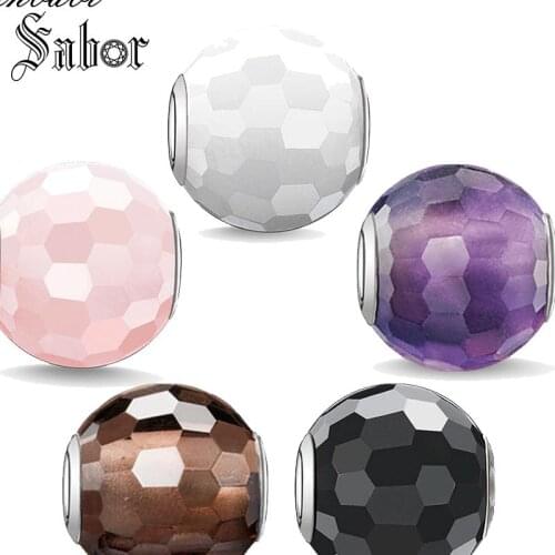 Mens Bead Charm Faceted silver color Large Hole Gift Women Classic Gift Fit Karma Bracelet Necklace Key Chain Earrings thomas