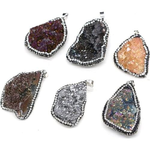 Natural Agates Stone Pendants Irregular Crystal Agates Stone Charms Artificial Diamond for Jewelry Making Necklace Bracelet Gift