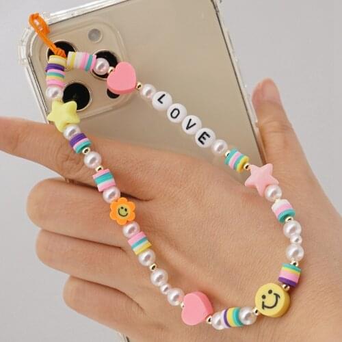 2021 New Flower Smiley Phone Charm Lanyard Fashion Colorful Soft Pottery Mobile Phone Chains Jewelry For Women Strap Accessories