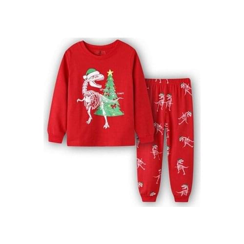 Dinosaur Christmas hat Kid Pyjamas Spring Autumn Boy Pajamas Set Children Housewear christmas Kids Clothing Set boy sleepwear