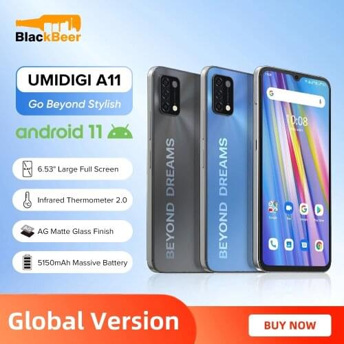 UMIDIGI A11 Android 11 Smartphone Helio G25 3GB 64GB Cellphone 6.53" Screen 16MP Triple Camera Telephone 5150mAh Global Version