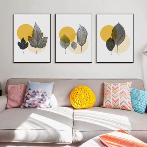 Modern Abstract Yellow Circle Transparent Leaf Posters Nordic Living Room Wall Art Pictures Home Decor Canvas Paintings No Frame