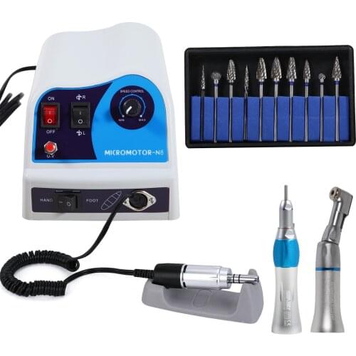Dental Lab Marathon Electric Polishing N8 polisher Micromotor contra angle straight Low speed handpiece kit +10 *Polishing Burs