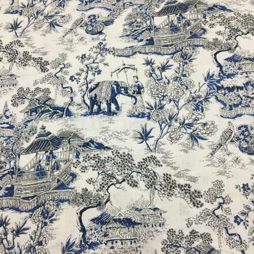 Cotton and linen printed cloth, folk life, rural landscape painting style, childrens clothing decoration fabric