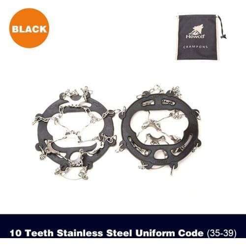 Hewolf Outdoor Crampons 10Teeth Stainless Steel Winter Ice Snow Spiked Shoes Antislip Grips Cleats Crampons Walking Climbing