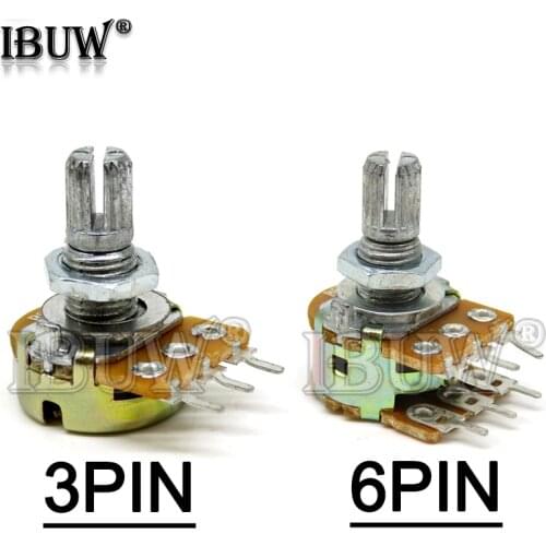 5pcs WH148 B1K B2K B5K B10K B20K B50K B100K 3PIN 6PIN 15mm Shaft Amplifier Dual Stereo Potentiometer 1K 2K 5K 10K 50K 100K 500K