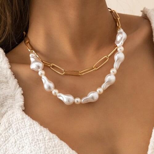 Punk Hip Hop Baroque Pearl Necklace for Women Layered Pearl Wedding Choker Necklaces Collier Fashion Jewelry 2021 Female
