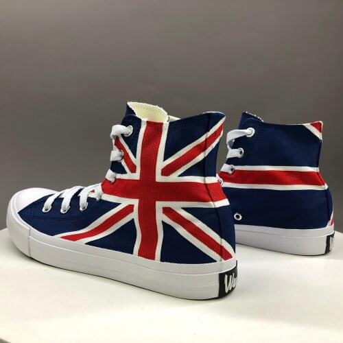 Wen Unisex Design Hand Painted Flag Shoes The Union Jack High Top Blue Canvas Sneaker Adult Shoes Boy Girls Skateboard Footwear