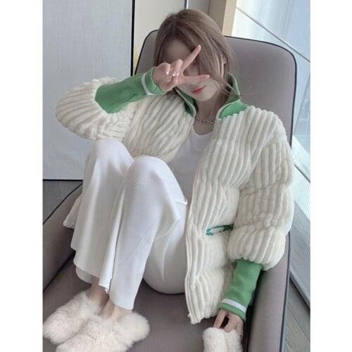 Mulher Jaqueta Ladies Corduroy Down Padded Jacket Commuter Coat 2021 Short Korean Loose Fashionable Lazy Stand-up Collar Zipper