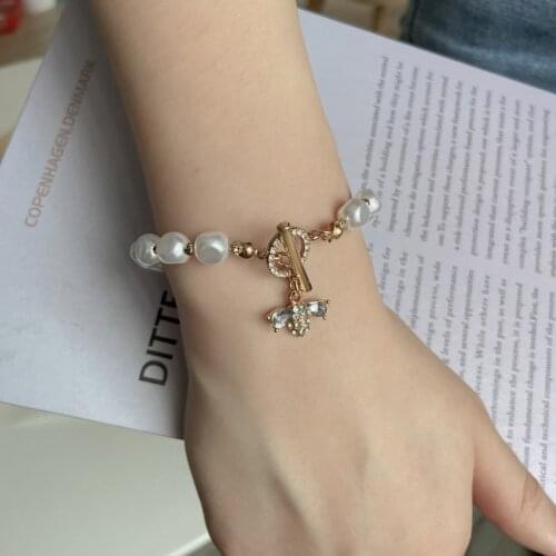 Punk Gothic Imitation Pearls Butterfly Bracelets Female Knot Flower Bracelet Bangles for Women 2021 Fashion Gold Coin Jewelry