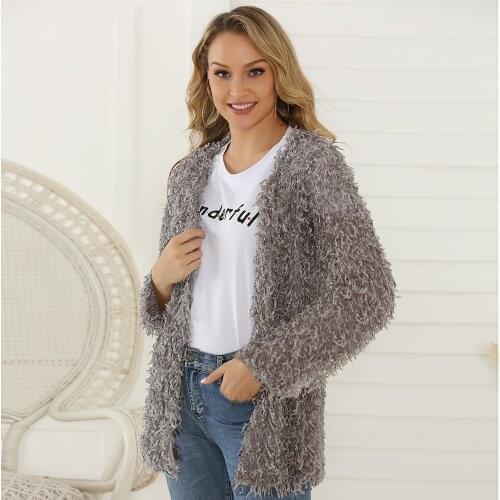 Womens Fashion Cardigan Casual Long Sleeve Solid Cardigan Tops Blouse Warm Coat Popcorn Cardigan