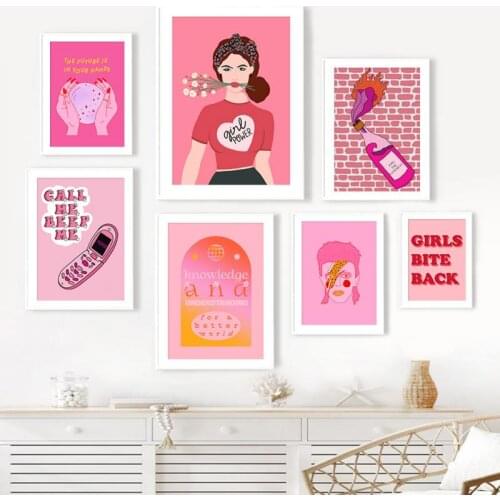 Feminism Pink Fashion Art Poster Nordic Abstract Cartoon Girl Power Inspirational Quote Canvas Painting Home Decor Girls Bedroom