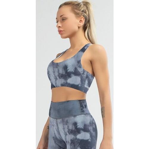 Women Workout Set Stylish Unique Dyeing High Elasticity High Support Quick Dry Yoga Gym Clothes
