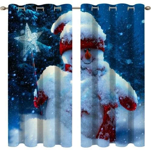 2 Pcs/set Magic Wand Snowman Thickened Cloth Curtain Nordic Window Blackout Curtains for Bedroom and Living Room