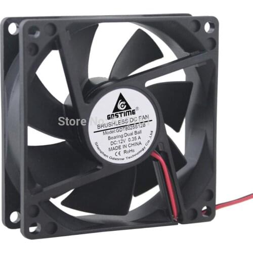 200pcs/lot Gdstime High Speed 12V DC 80mm Ball Bearing 2Pin 8cm 80x80x25mm Cooler CPU Fan Cooling