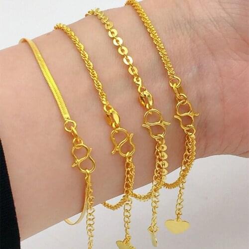 African Gold Charm Bracelets For Women 2mm Link Chain Bracelet Wristband Pulseira Femme Wedding Jewelry Accesories Party Gifts