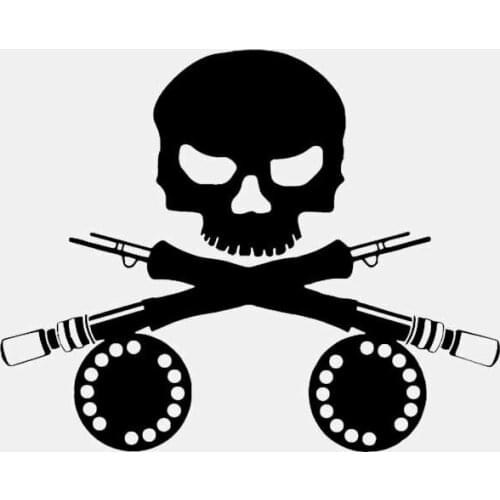 Car Stickers Flying Fishing Rod Skull Bait PVC Car Decoration Accessories Stickers Creative Waterproof Black/white, 16cm*13cm