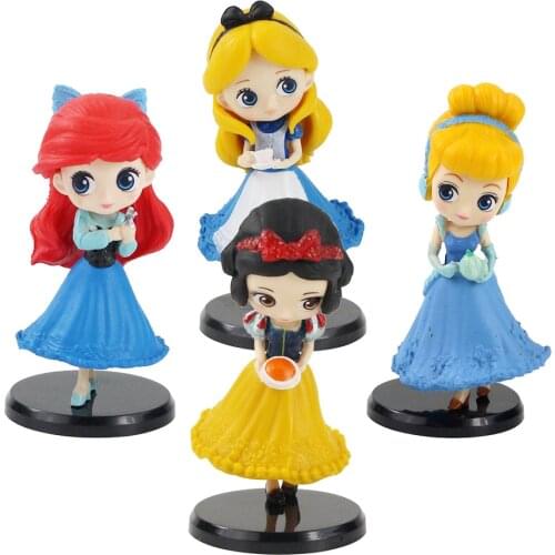 8-9cm 4pcs/Lot Q Posket Figures Princess Snow White Belle Ariel Cinderella PVC Action Figure Model Toys Doll Cake Decoration