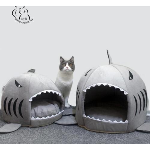 Hot Cat Mat Shark Shape House Warm Kennel Kittens Bed One Mats Two Usages Kennel Cat Beds Outdoor Tent Pet Products Cats Basket