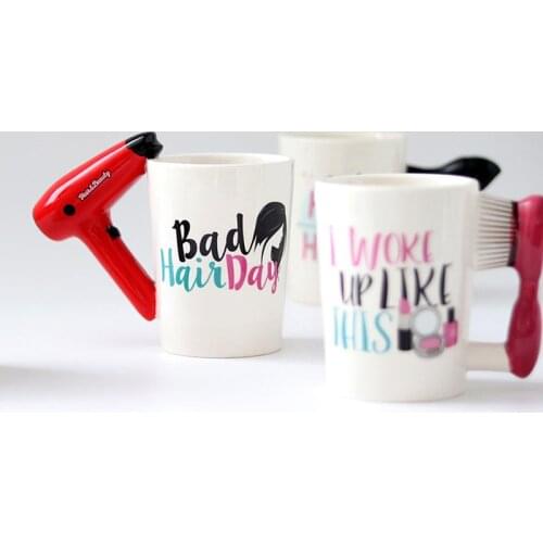 3D Painted Ceramic Mug Creative Girl Cosmetics Tea Coffee Cups with Hair Dryer Handle Novelty Funny Drinkware Christmas Gifts