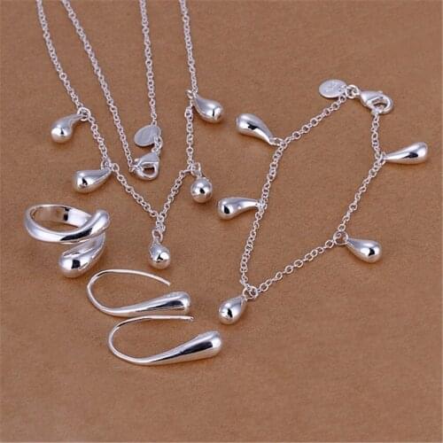 Fine 925 sterling Silver classic Water drop Bracelets necklaces earrings rings Jewelry set for women Fashion Party Holiday gifts