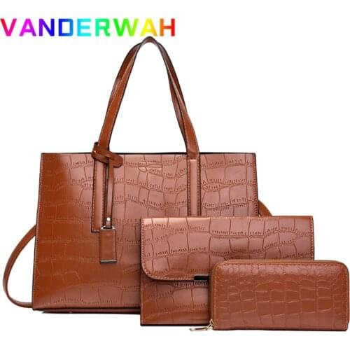 3 Piece Sets Elegant Large Capatity Tote Shoulder Bags High Quality PU Leather Handbag and Purse Small Crossbody Mini Coin Sac