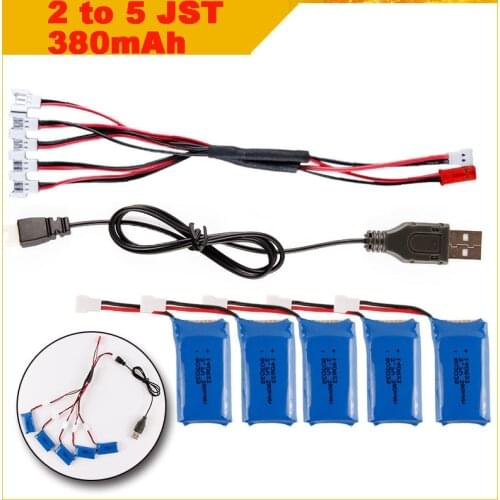 380MAH 3.7V Lipo Battery with 5pcs in JST 2 to 5 Battery Charger for Hubsan H107L H107C H107D V252 F180 U816A U830 RC Quadcopter