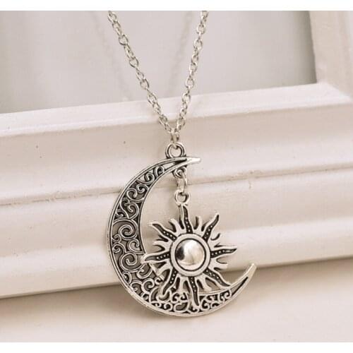 Fashion Tibetan SilverThe moon and sun Charms Statement Necklace&Pendants DIY Jewelry For Woman 1pcs B374
