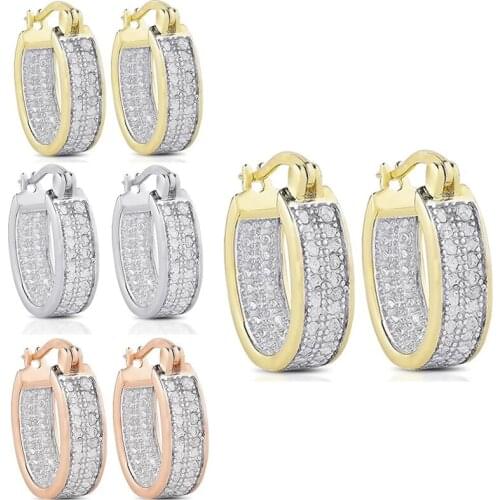 Fashion U Hoop Earrings Full Inlay Cubic Zirconia Two Tone Fine Jewelry Womens Wedding Cocktail Party Charm Ear Clip Wholesale