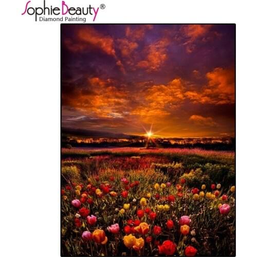 Sophie Beauty Diy Diamond Painting Cross Stitch Romantic Ocean Flowers Sunset Handwork Rhinestone Embroidery Home Decoration Kit
